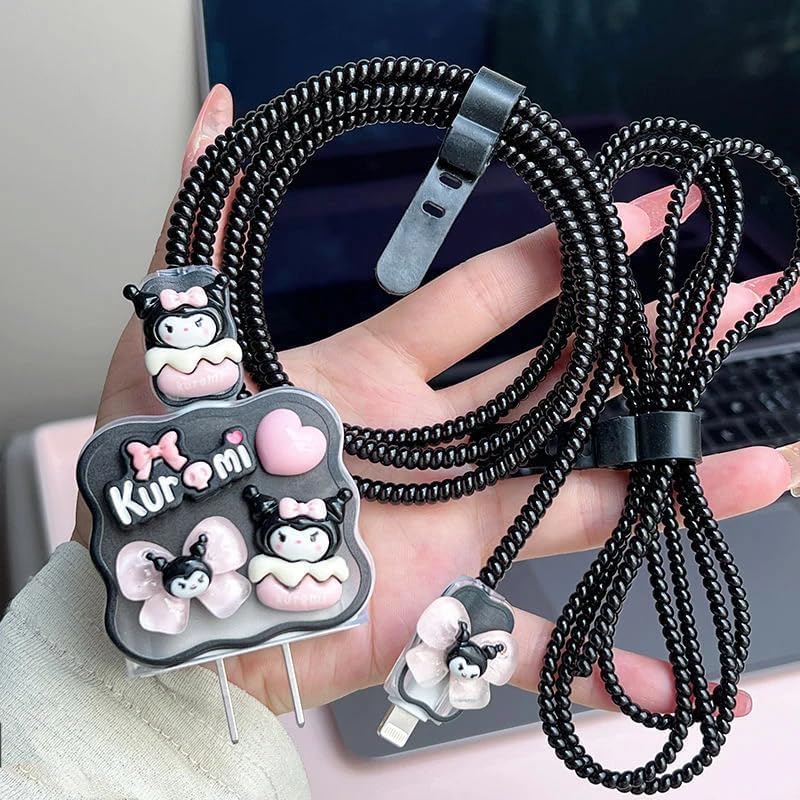 Adorable 3 D Cartoon Charger Protectors – Kitty & Bear Pack of 2 for i Phone 11, 12, 13, 14 Pro Max – Cute Silicone Cable Sleeves for Enhanced Durability & Style – Protect Your Charging Heads from Damage & Dust with Kawaii Designs – Compatible with 18 W & 20 W i Phone Chargers – Lightweight & Portable Charging Accessories for Everyday Use