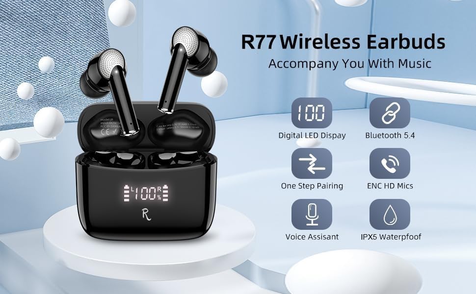 RAHMANIA 5.4 Bluetooth Wireless Earbuds – Next-Gen Noise Cancelling Headphones for i Phone & Gaming – 47-Hour Continuous Playtime, Deep Bass Sound – Ultimate Portable Charging & Crystal-Clear Call Clarity for On-the-Go Music Enthusiasts