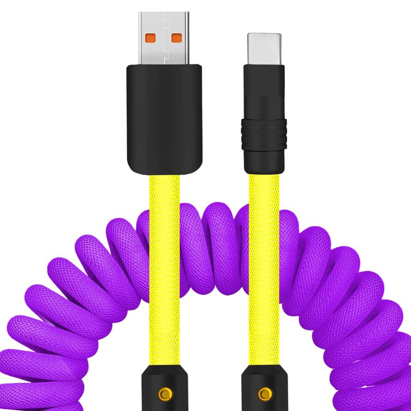 Experience Unmatched Charging Versatility with the Chubbycable Curly Chubby – 240 W High-Speed Retractable USB-C Cable, Extends 2.29 to 3.6 FT, Ideal for Car Play & Android Auto, Stylish Dark Blue and Green Coiled Design for Effortless Organization and Durability