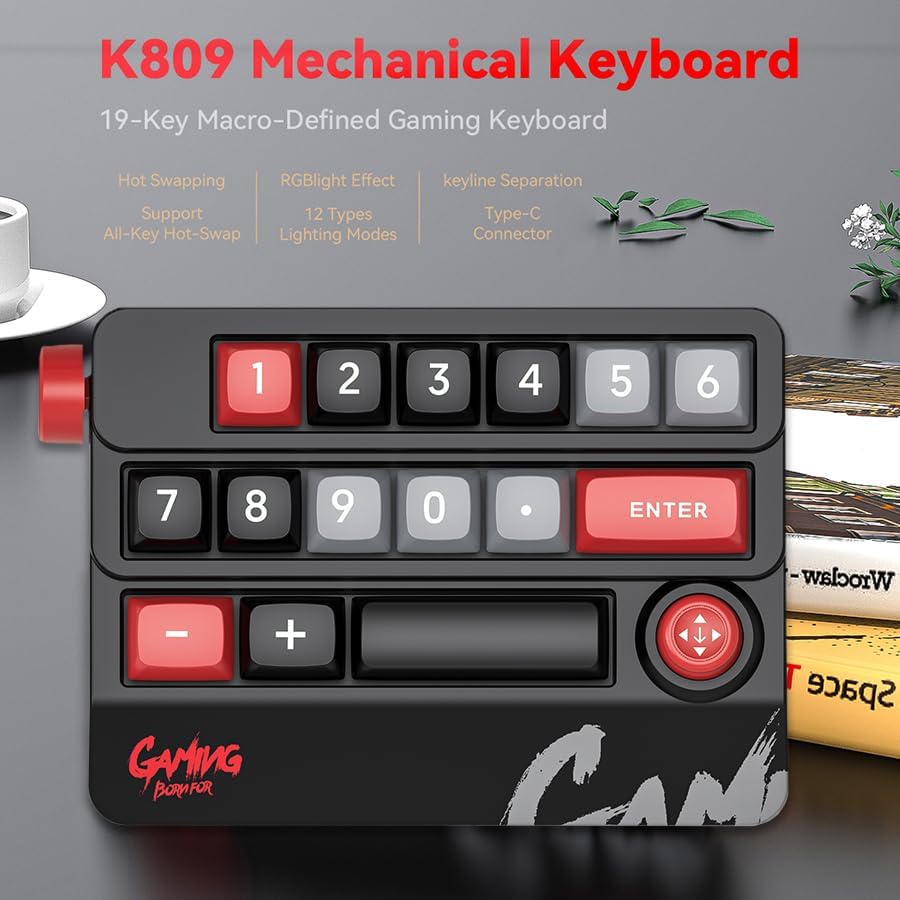 Transform Your Productivity and Gaming with the Black Wired Mechanical Numeric Keypad – Fully Hot-Swappable Keys, Customizable RGB Backlight, and Programmable Macro Functions for Seamless Office and Gaming Experience with Joystick Control