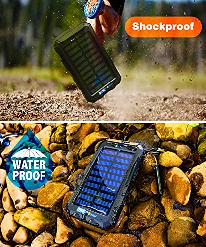 High-Capacity 20000 m Ah Solar Power Bank with Emergency Tools – Waterproof Portable Charger for Camping, Hiking & Outdoor Adventures with Carabiner, Compass, Whistle, and Dual USB Ports for Quick Charging