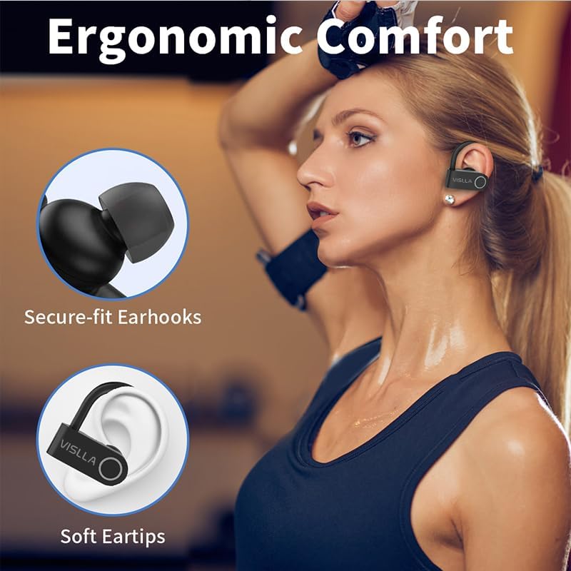 Premium Waterproof Wireless Earbuds – Bluetooth Headphones with 11 Hours Playback for Active Lifestyles, In-Ear Design with Secure Earhooks, Built-in Microphone for Hands-Free Calling, Ideal for Sports and Gym Workouts – Enhanced Compatibility for Seamless Connectivity