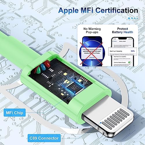 Premium 3-Pack Apple MFi Certified Lightning to USB Charger Cables – 6 FT Durable Fast Charging Cords for i Phone 13/12/11/11 Pro/11 Max/X/XS/XR/XS Max/8/7/6 – Enhanced Performance and Extended Reach for Seamless Device Connectivity