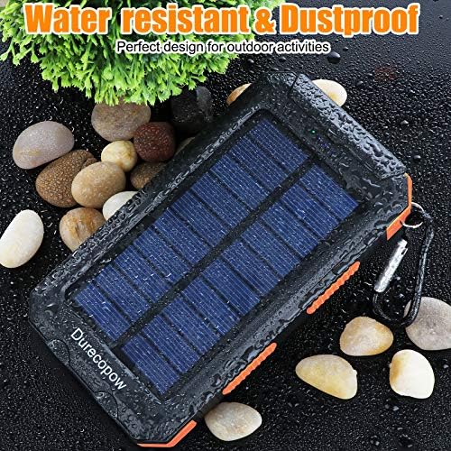 High-Capacity 20,000 m Ah Waterproof Solar Charger Power Bank for Outdoor Adventures – Dual USB-C Fast Charging with Built-in LED Flashlight and Compass (Orange) for Ultimate Portability and Reliability