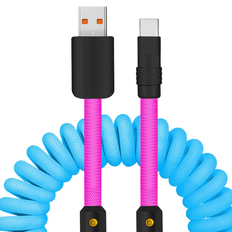 Experience Unmatched Charging Versatility with the Chubbycable Curly Chubby – 240 W High-Speed Retractable USB-C Cable, Extends 2.29 to 3.6 FT, Ideal for Car Play & Android Auto, Stylish Dark Blue and Green Coiled Design for Effortless Organization and Durability