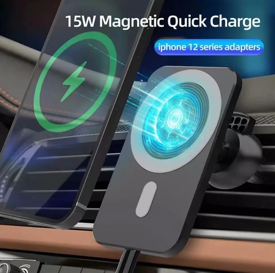 Ultimate Magnetic Wireless Car Charger – 15 W Mag Safe Fast Charging Mount with 360° Adjustable Magnet for i Phone 17/16/15/14 Pro Max Plus Mini – Effortless Power on the Go with Enhanced Compatibility and Secure Hold for Mag Safe Cases