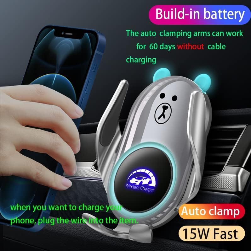 Charming Deer-Themed Wireless Car Charger Mount – 15 W Fast Charging with Auto-Clamping for i Phone & Samsung – Versatile Dashboard and Air Vent Installation – Ultimate Universal Phone Holder for Seamless Connectivity and Style