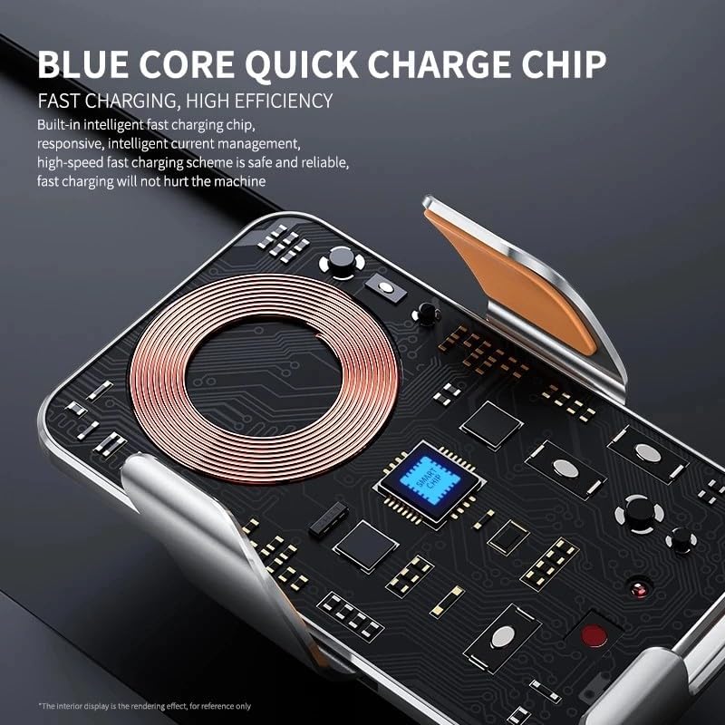 15 W Fast Wireless Car Charger with Auto-Clamping Phone Mount – Universal Compatibility for i Phone 16/15/14/13/12/11 Pro Max & Samsung Galaxy S24/S23/S22/S21/S20/S10+ – 360-Degree Adjustable Holder for Enhanced Safety and Convenience – Streamlined Charging Solution in Sleek Gray Finish