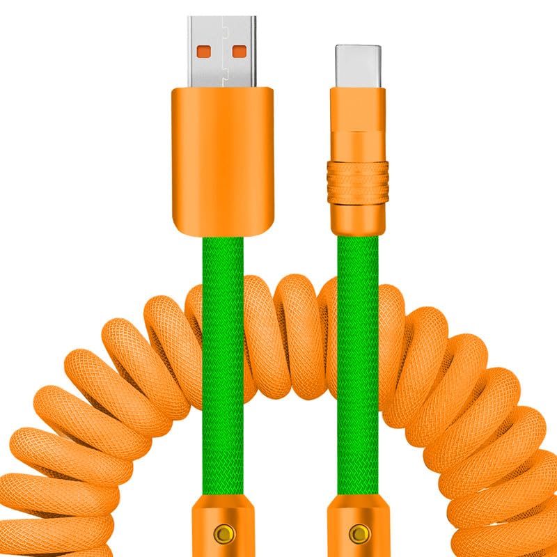 Experience Unmatched Charging Versatility with the Chubbycable Curly Chubby – 240 W High-Speed Retractable USB-C Cable, Extends 2.29 to 3.6 FT, Ideal for Car Play & Android Auto, Stylish Dark Blue and Green Coiled Design for Effortless Organization and Durability