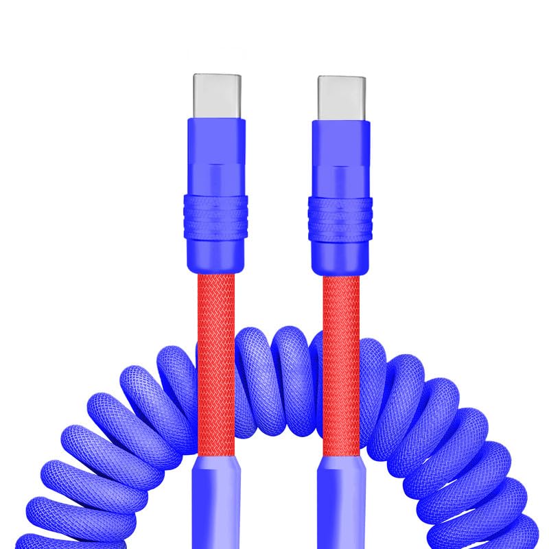 Dynamic Curly Chubby Coiled USB C Cable: 240 W Fast Charge Retractable Spiral Braid Cord for Carplay & Android Auto, Versatile Length 2.29 FT to 3.6 FT, Sleek Black and Red Design, Enhanced Compatibility for All USB-A to Type-C Devices
