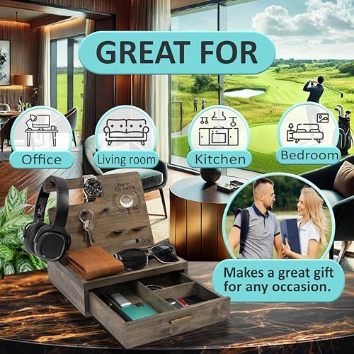 Nightstand Organizer- Rustic Bedside Organizer with Drawer for Cellphone, Watches, Headphone, Sunglasses, & Accessories- Makes an Ideal Gift for Dad or Son – Enhanced Compatibility and Speed
