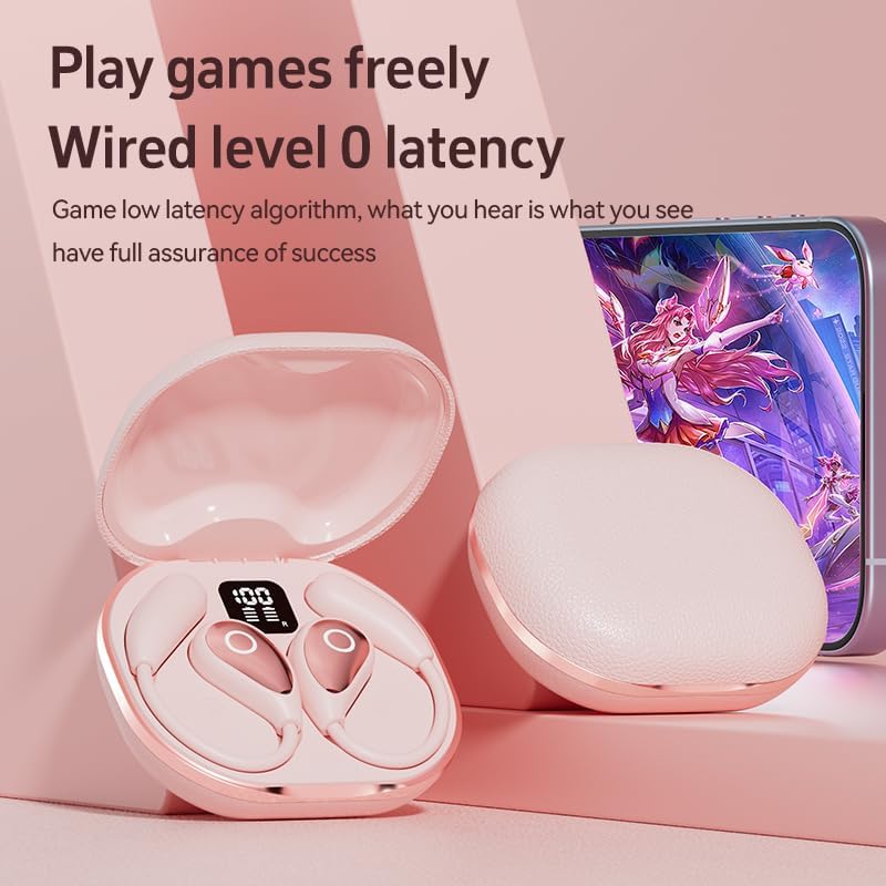 Stylish Pink Bluetooth Earbuds for Active Women – High-Performance Sports Headphones with 36-Hour Battery Life, IPX7 Waterproof Design, Secure Over-Ear Hooks, and Touch Control – Ideal for Gym, Running, and HD Sound Experience with Quick Charge Feature