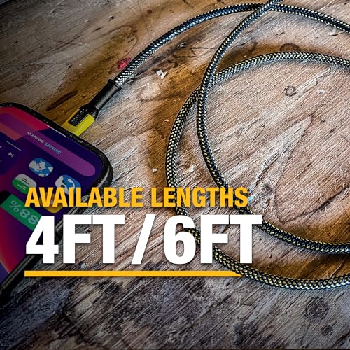 DEWALT Heavy Duty 100 W USB C Cable – 6 ft High-Speed Type-C to Type-C Fast Charging Cord for i Phone 16/15 Pro Max, Mac Book, i Pad & Samsung Galaxy – Enhanced Durability for Jobsite and Home Use with PD Technology