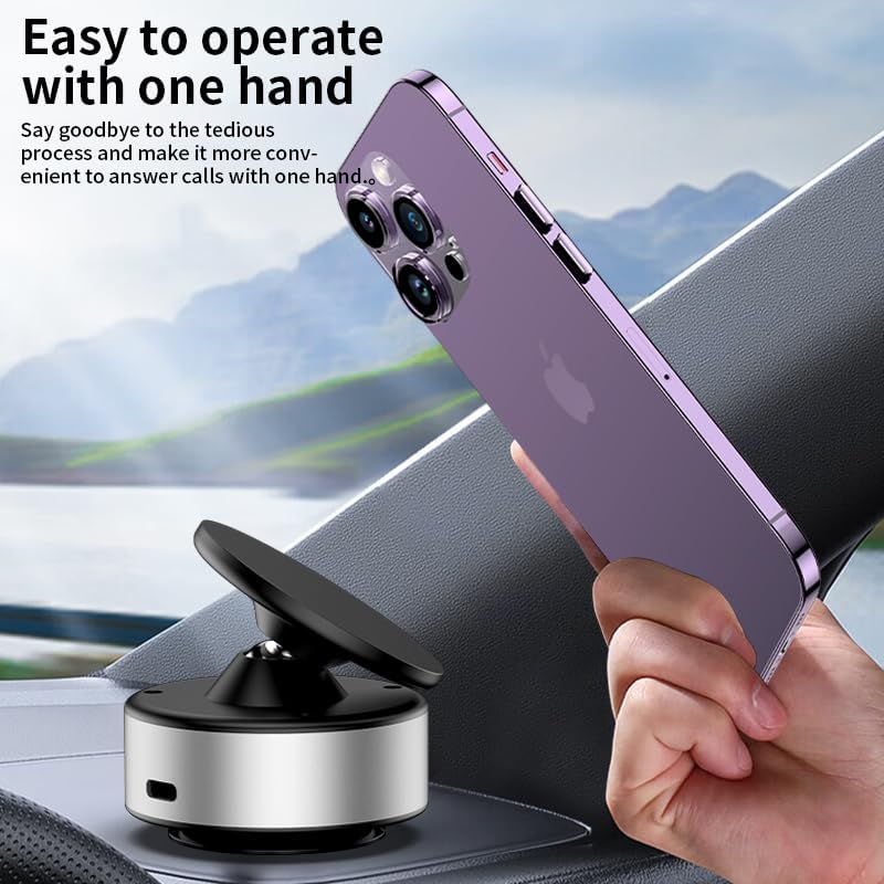 Revolutionary 360° Rotatable Electric Suction Cup Phone Mount with Magnetic Wireless Charger – Premium Vacuum Holder for Car, Gym, and Home | Mag Safe-Compatible Silver Design for Effortless Device Access and Enhanced Safety