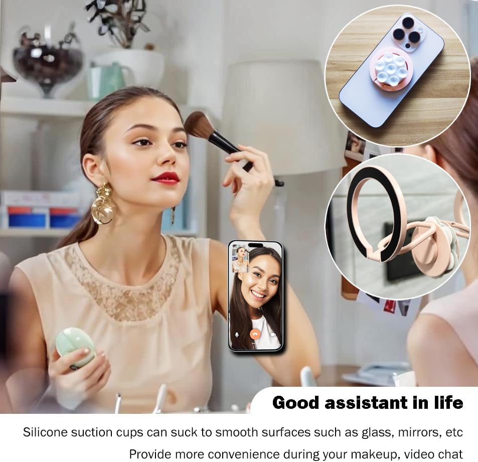Versatile Magnetic Phone Holder with Suction Cup – Multifunctional Stand, Ring Grip, and Kickstand for i Phone 16/15/14/13/12 Series & Mag Safe (Elegant Pink) – Experience Enhanced Stability and Style