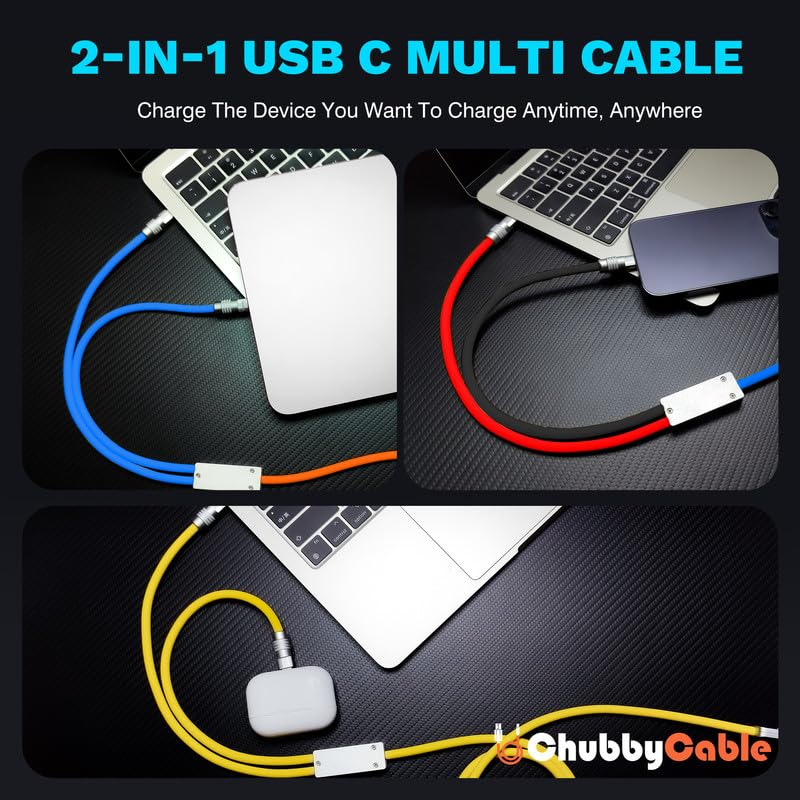Chubbycable High-Speed 2-in-1 USB C Charging Cable – 100 W Versatile Power Solution for USB-C & USB-A Devices, 4.2 FT Durable Silicone Design in Chic Blue for Effortless Charging & Rapid Data Transfer at Home, Office, or On-the-Go