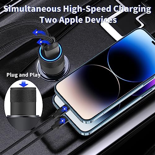 Braveridge 66 W Dual Port USB-C Car Charger for i Phone 16 – MFi Certified Fast Charging with Type-C Braided Cable – Enhanced Compatibility for i Phone 16/16 Pro Max/15/15 Pro/i Pad – Ideal for Road Trips and On-the-Go Power Solutions