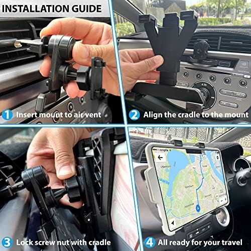 Universal Car Tablet Air Vent Holder – 360-Degree Rotating Mount for 7″ to 10″ Devices – Compatible with i Pad Pro, Mini, Air 2, Galaxy Tab, Z Fold, Kindle – Effortless Installation & Secure Grip for Enhanced Driving Experience – Lightweight, Portable Tablet Stand for Navigation & Entertainment