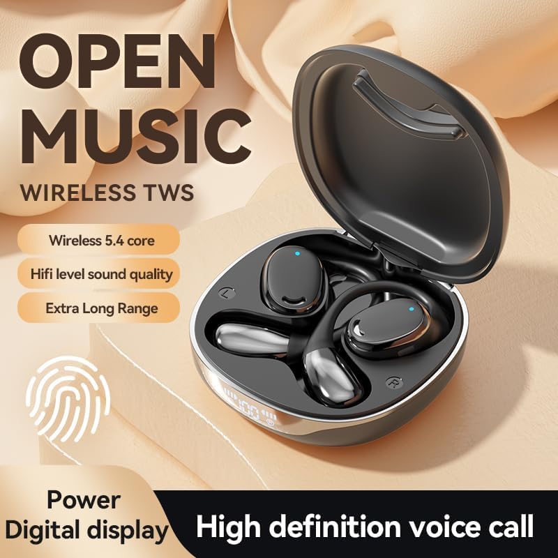 Unleash Your Fitness Potential with Open Ear True Wireless Bluetooth Earbuds – Advanced Air Conduction Technology for Unobstructed Awareness, 60-Hour Long Battery Life, and Sweat-Resistant Design – Ideal for Running, Gym Workouts, and Everyday Activities (Skin Color) – Experience Comfort and Clarity with Dual Mic Technology for Seamless Calls