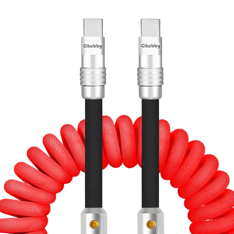 Experience Unmatched Charging Versatility with the Chubbycable Curly Chubby – 240 W High-Speed Retractable USB-C Cable, Extends 2.29 to 3.6 FT, Ideal for Car Play & Android Auto, Stylish Dark Blue and Green Coiled Design for Effortless Organization and Durability