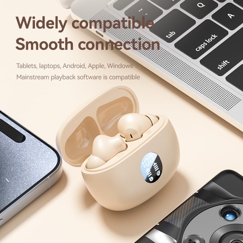 Enhance Your Lifestyle with Beige Bluetooth 5.4 Wireless Earbuds – Experience Superior Noise Cancelling Technology, Immersive Stereo Bass, and IPX7 Waterproof Durability – 30-Hour Playtime with LED Battery Indicator – Ideal for Sports, Gaming, and Professional Use