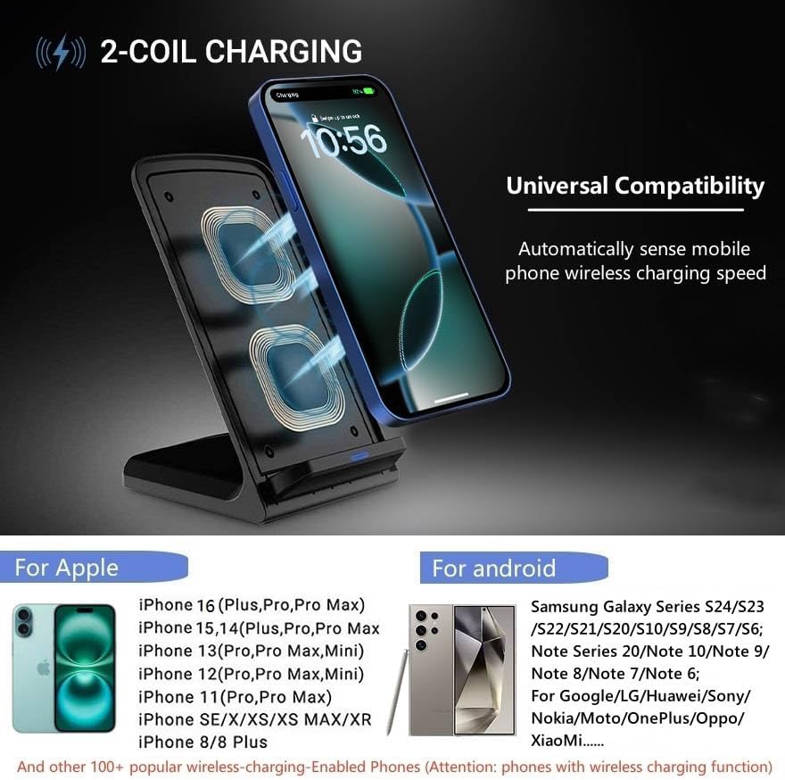 20 W Ultra-Fast Wireless Charging Stand for i Phone 16/15/14/13/12/11, Galaxy S25/S24/S23/Note, Pixel & LG Devices – Streamlined Design for Effortless Power-Up, No Plug Required, Superior Compatibility and Speed