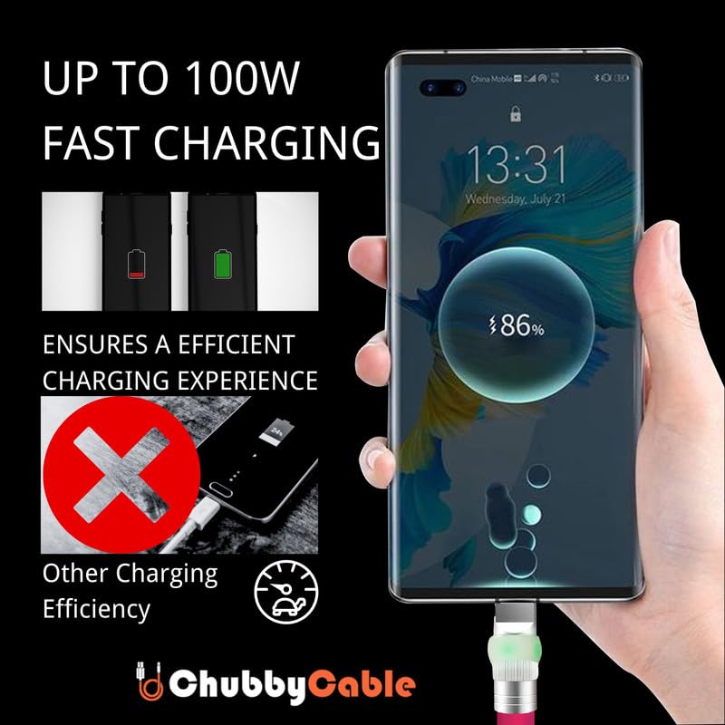 Vibrant Neon Chubby Type-C Charging Cable – Ultra-Durable Silicone with Fast Charge UFO Design, 4.9 FT Length, LED Light-Up Feature for Enhanced Visibility and Multi-Device Compatibility