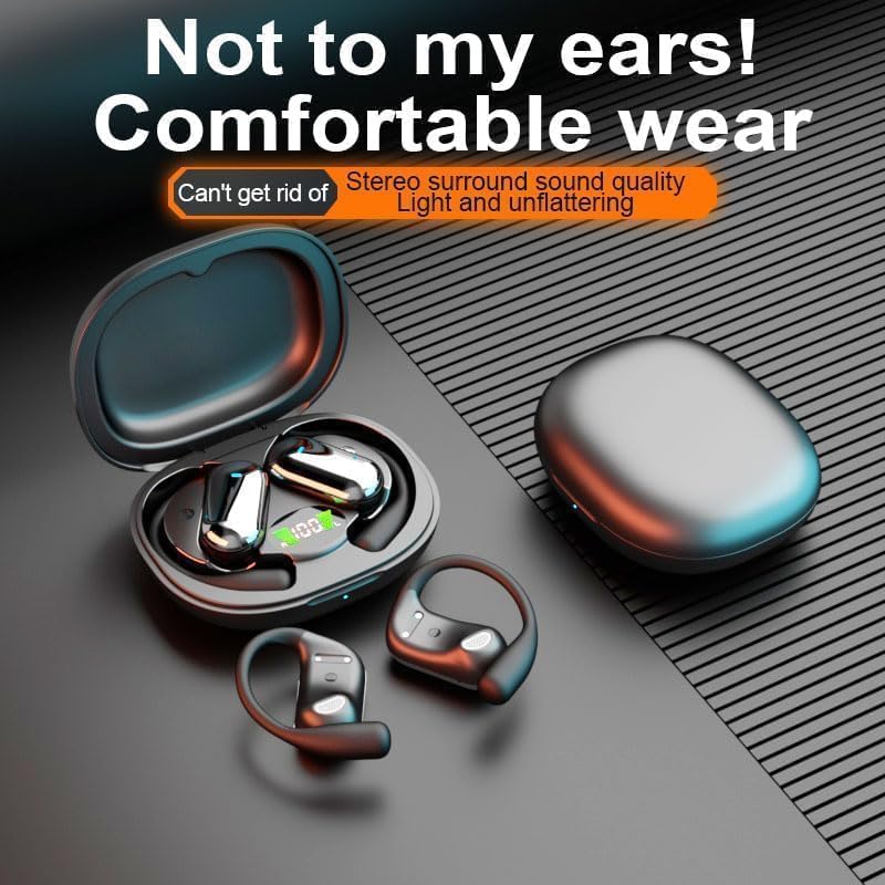 Elevate Your Fitness Journey with Open Ear Bluetooth 5.4 Sport Headphones – Ultra-Light Wireless Earbuds with Secure Ear Hooks, 50 Hours of Playtime, Built-In Microphone, and Waterproof Design – Perfect for Running, Workouts, and Active Lifestyles with Innovative LED Charging Case