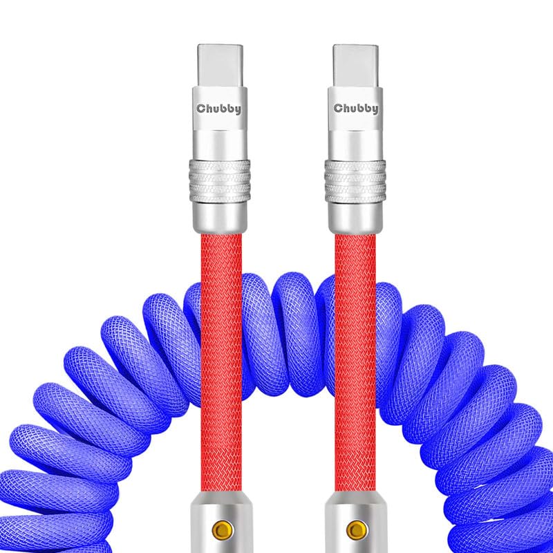 Experience Unmatched Charging Versatility with the Chubbycable Curly Chubby – 240 W High-Speed Retractable USB-C Cable, Extends 2.29 to 3.6 FT, Ideal for Car Play & Android Auto, Stylish Dark Blue and Green Coiled Design for Effortless Organization and Durability