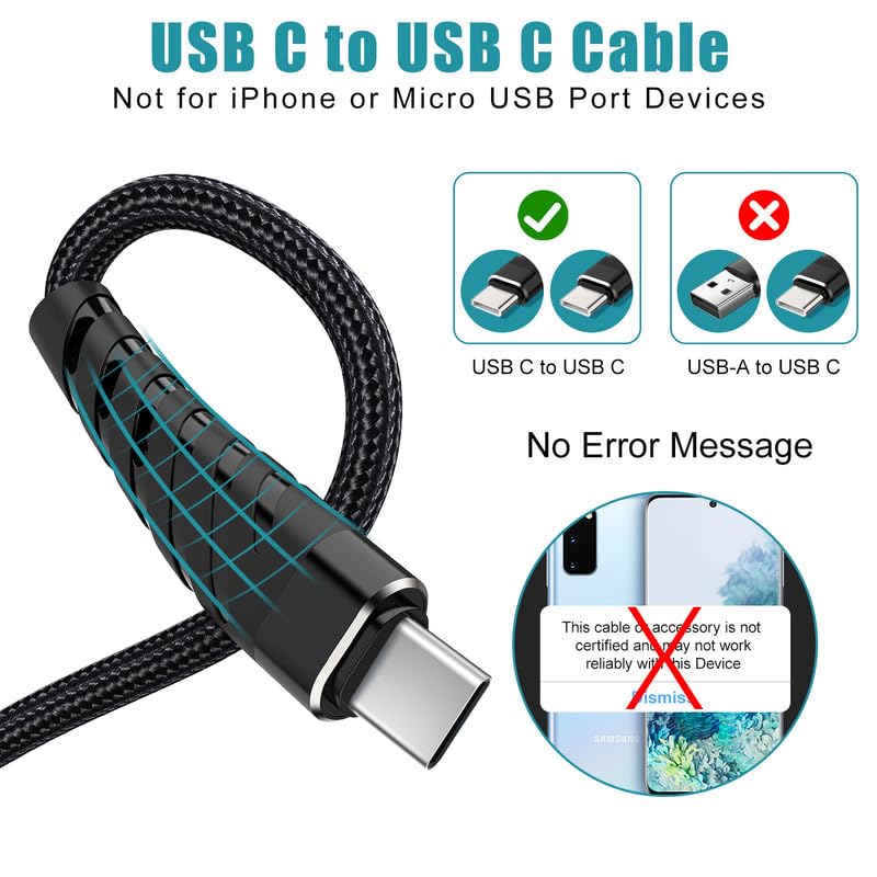 60 W Fast Charging USB C to USB C Cable – 10 FT Durable Braided Charger Cord for i Phone 16/15, Samsung, Android, Huawei, Google, Mac Book & More – Unmatched Compatibility & High-Speed Data Transfer