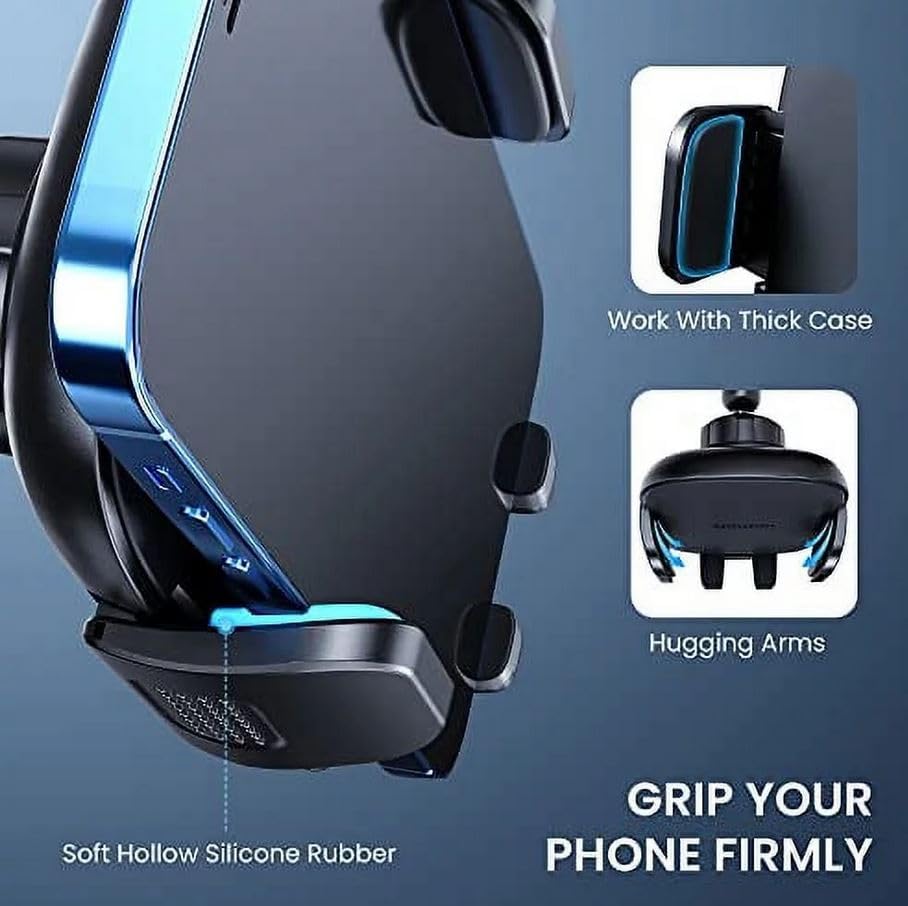 Qifutan Premium Anti-Shake Car Phone Holder with Long Arm Design – Universal Dashboard & Windshield Mount for All Smartphones, Enhanced Stability & Safety for Hands-Free Driving, Black