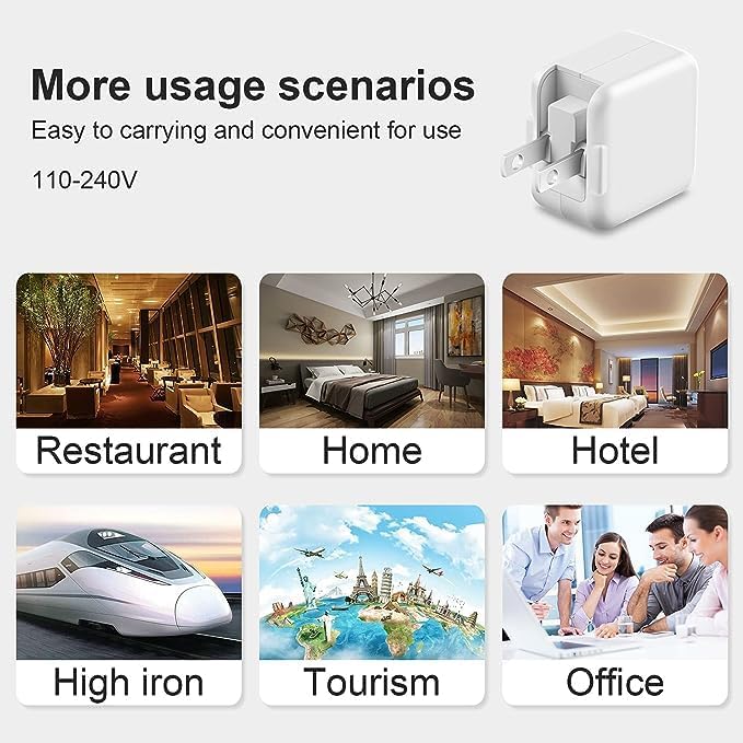 Portable 12 W i Pad & i Phone Fast Charger – Compact USB Wall Charger with Foldable Design for Enhanced Travel Convenience, High-Speed Charging for i Pad Mini, i Pad Air, and Air Pods – Ultimate Compatibility for On-the-Go Power Solutions