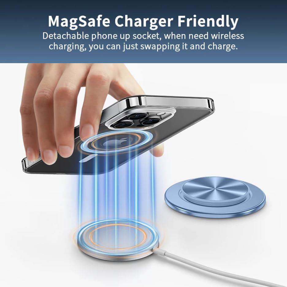 Ultimate Sleek Gray Magnetic Phone Grip & Kickstand – Enhanced One-Handed Use for Mag Safe, i Phone & Samsung Devices with Universal Adapter – Ergonomic Design for Secure Hold & Effortless Hands-Free Viewing