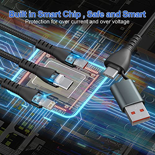 Ultimate 3 in 1 USB Long Charger Cable – 3 M/10 FT Braided Fast Charging Cord with Universal USB C, Micro USB & Lightning Connectors – 6 A Power Delivery for Rapid Device Charging – Durable & Tangle-Free Multi-Device Charging Solution