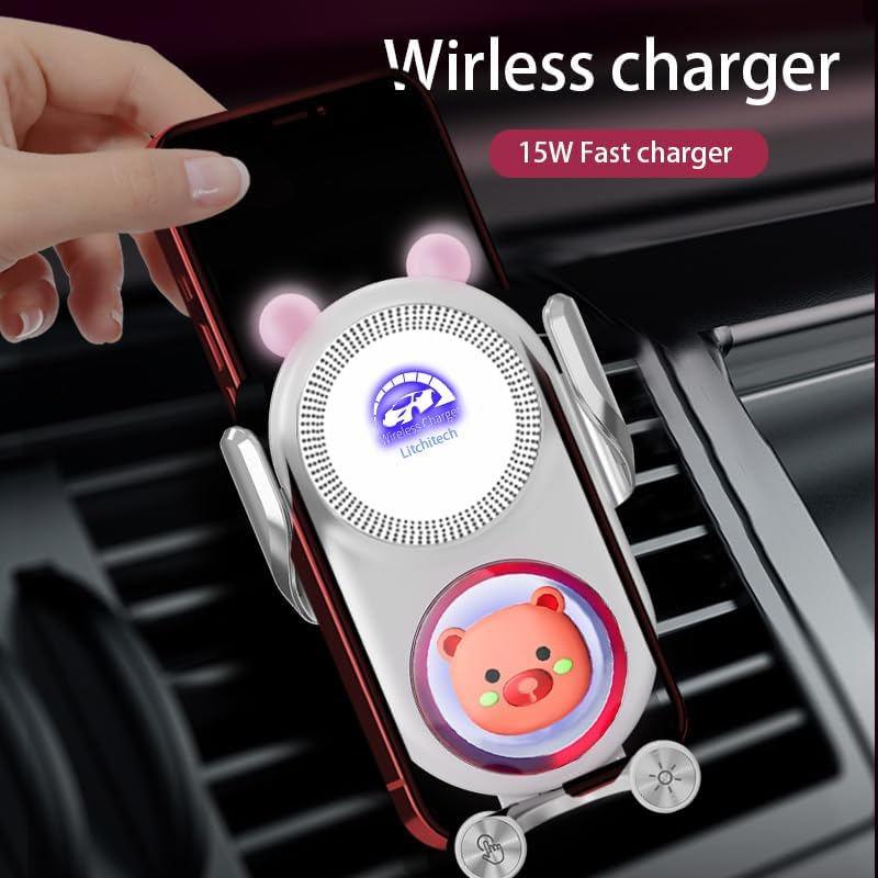 Stylish Wireless Car Charger Mount with Auto-Clamping Smart Sensor – Adorable Black Demon Design for Effortless Charging and Secure Phone Holding, Compatible with i Phone and Samsung Devices, Fast Charging Technology for Ultimate Convenience