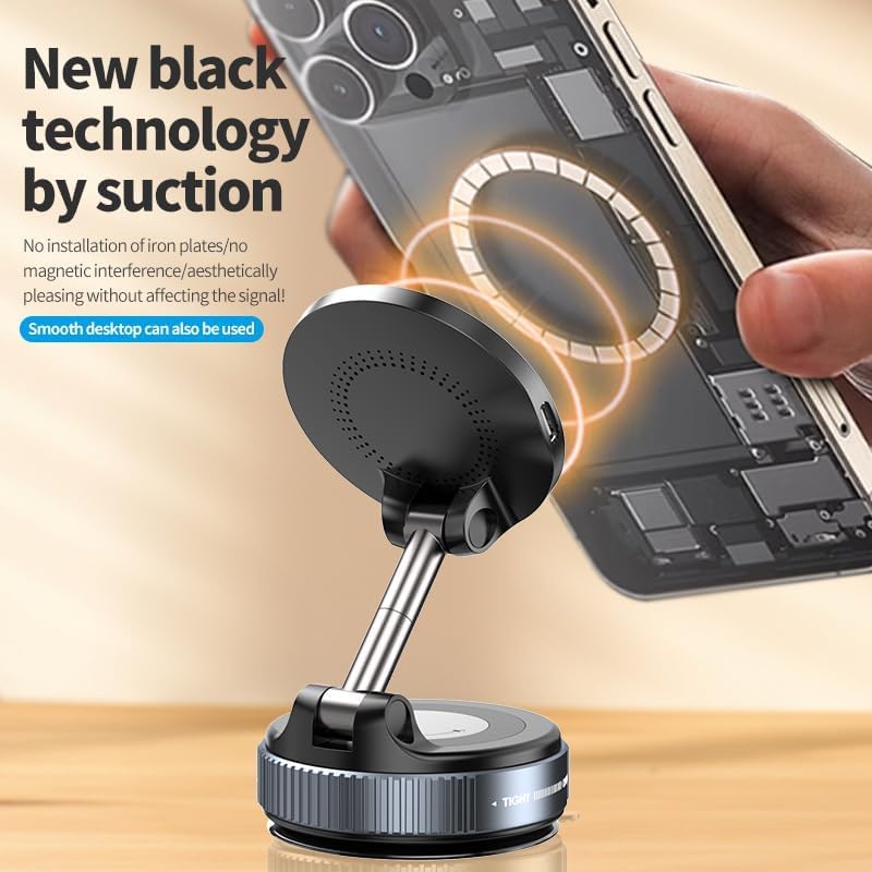 Elevate Your Driving Experience with the Mag Safe Wireless Car Charger and Adjustable Phone Holder – 360° Suction Cup Mount for i Phone 16/15/14/13/12 Series – Fast, Reliable Charging & Hands-Free Navigation for Modern Drivers – Durable Design for Ultimate Safety and Convenience