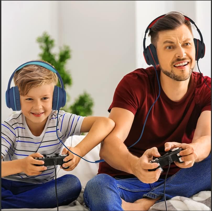 RORSOU K9 Kids Over-Ear Headphones with Microphone – Vibrant Blue Wired Stereo Headset for Ultimate Bass Experience, Ideal for School, Travel & Online Learning – 1.5 M Tangle-Free Cable for Effortless Connection with Smartphones, Tablets & MP3 Players
