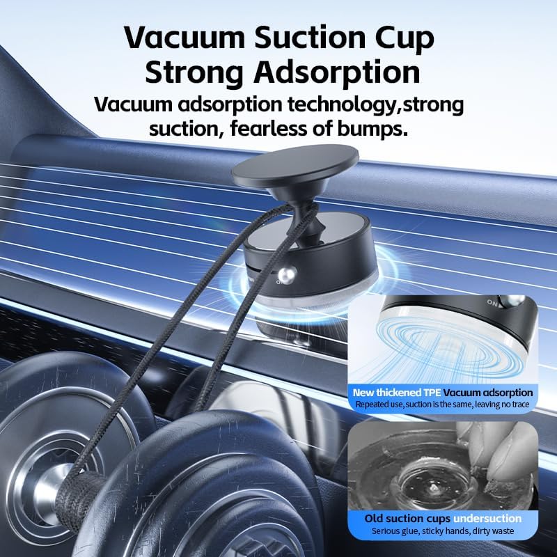 Magnetic Car Phone Mount Holder, Compatible with Magsafe, 360° Adjustable Magnetic Vacuum Suction Mount, Compact & Portable Design Holder for All Smartphones, Universal Car/Home/Office/Gym Use – Enhanced Compatibility and Speed