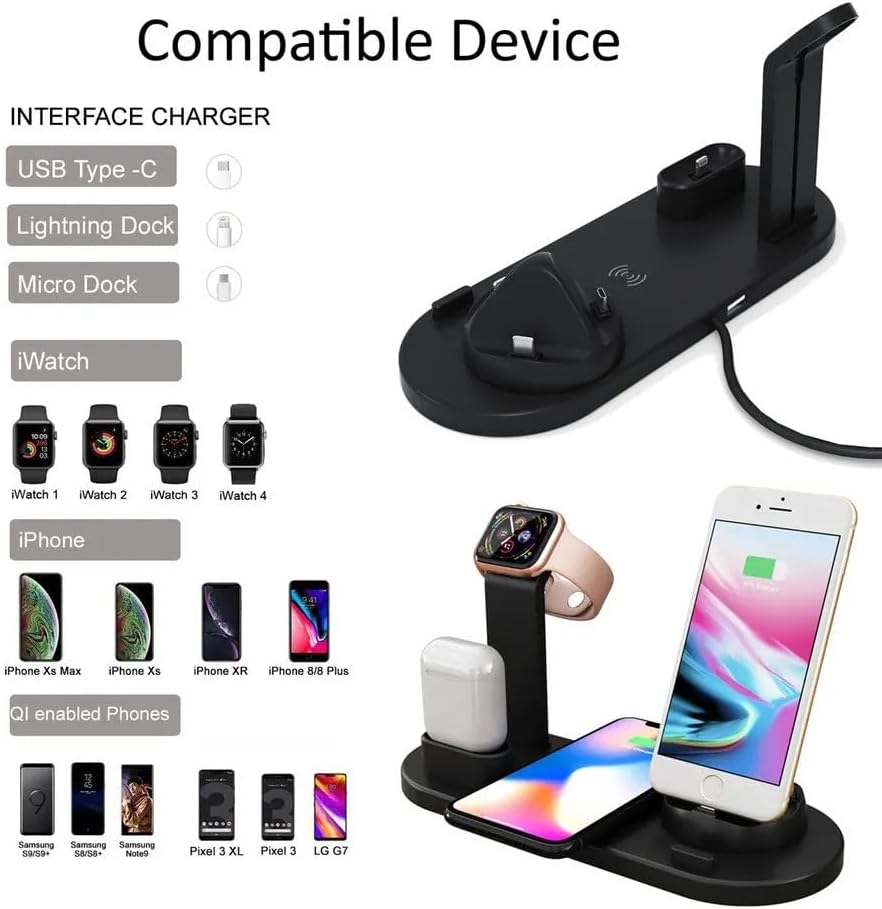 Sleek Multi-Device Wireless Charging Station for Apple & Samsung – Fast Universal Charger Stand with Safety Features for Effortless Power Management, Black – Optimize Your Charging Experience Today