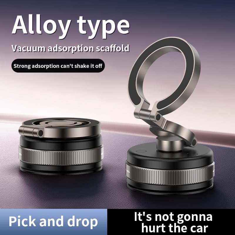 360° Vacuum Magnetic Phone Holder, Suction Cup Phone Mount, Foldable Strong Magnetic Cell Phone Holder for Car/Gym/Mirror/Smooth Surface, Compatible with Magsafe iPhone – Enhanced Compatibility and Speed
