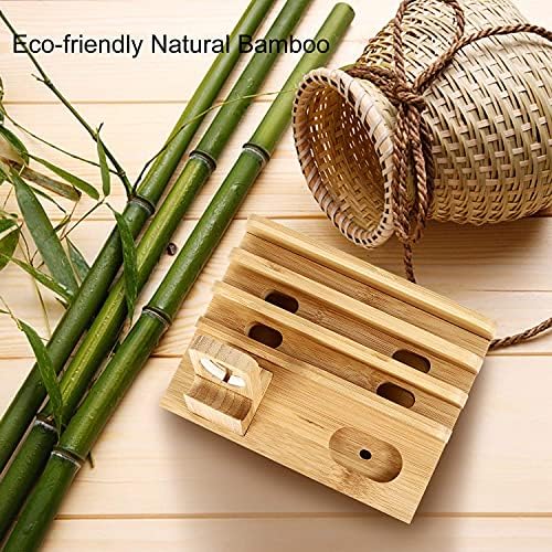 Eco-Friendly Bamboo Multi-Device Charging Station – Sleek USB Dock with 5 High-Quality Cables for Smartphones, Smartwatches & Tablets – Chic Organizer for Home & Office Efficiency
