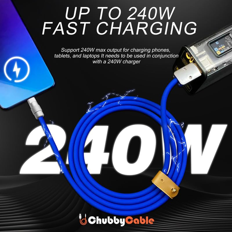 Ultra-Durable Chubbycable Couple 2-Pack: High-Speed 240 W Silicone Charging Cables for i Phone 16/15, i Pads & Galaxy Devices – Flexible 4.9 FT Length in Stylish Dark Blue & Orange for Optimal Performance and Reliability