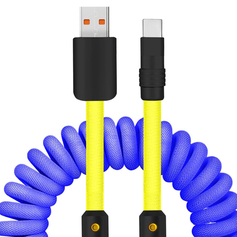Experience Unmatched Charging Versatility with the Chubbycable Curly Chubby – 240 W High-Speed Retractable USB-C Cable, Extends 2.29 to 3.6 FT, Ideal for Car Play & Android Auto, Stylish Dark Blue and Green Coiled Design for Effortless Organization and Durability