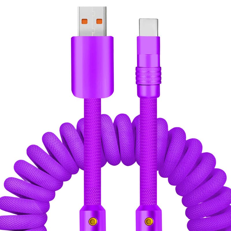 Experience Unmatched Charging Versatility with the Chubbycable Curly Chubby – 240 W High-Speed Retractable USB-C Cable, Extends 2.29 to 3.6 FT, Ideal for Car Play & Android Auto, Stylish Dark Blue and Green Coiled Design for Effortless Organization and Durability