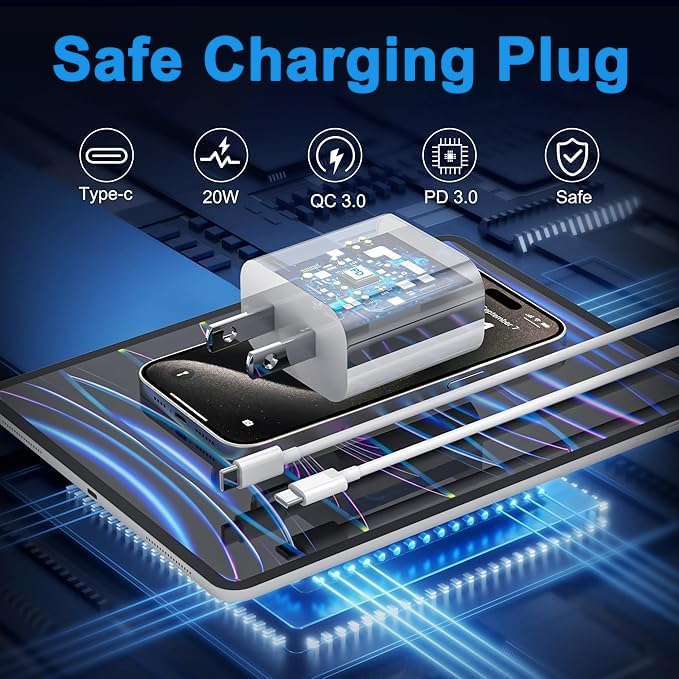 Dual 20 W USB-C Fast Charger Kit for i Pad – 2 Pack with 10 FT Charging Cables for i Pad Pro, Air, Mini – Rapid Power Adapter for Enhanced Performance and Portability
