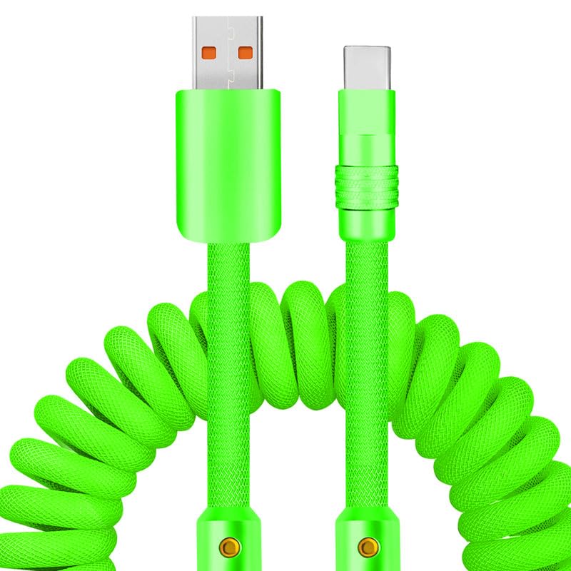 Experience Unmatched Charging Versatility with the Chubbycable Curly Chubby – 240 W High-Speed Retractable USB-C Cable, Extends 2.29 to 3.6 FT, Ideal for Car Play & Android Auto, Stylish Dark Blue and Green Coiled Design for Effortless Organization and Durability
