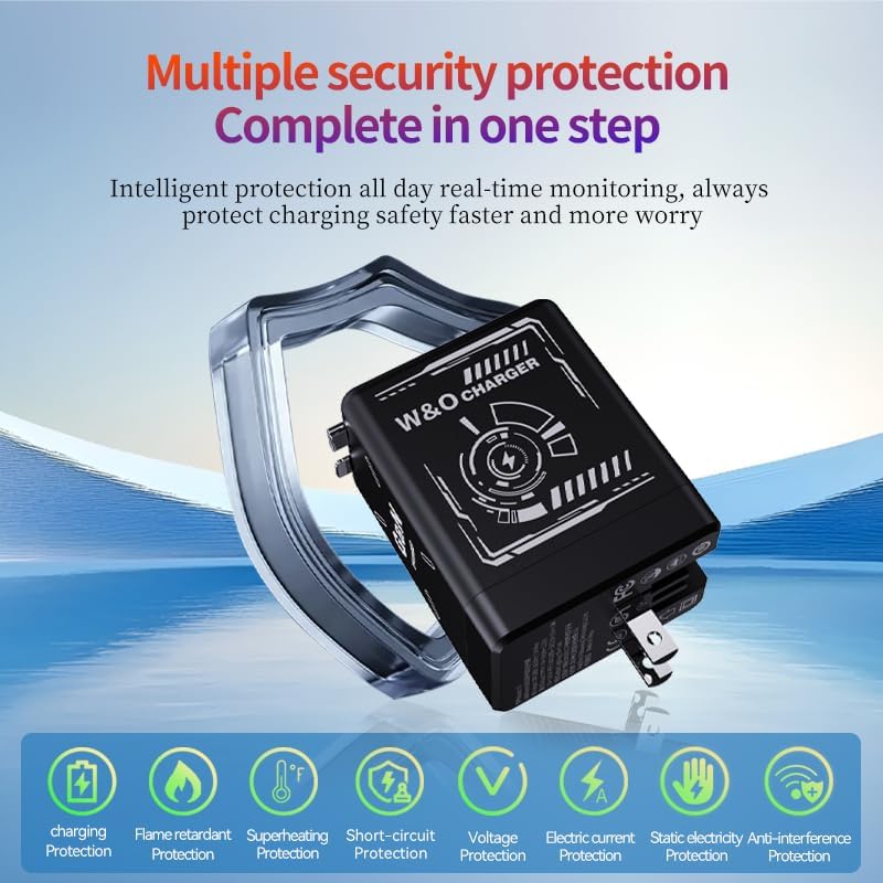 W&O 40 W Ga N Retractable Wall Charger – Ultimate Dual Charging Solution for i Phone 11-16, i Pad, Galaxy S25 & Pixel – Compact, Fast Charging Power Hub for Travel & Everyday Use with Built-in Lightning & Type-C Cables