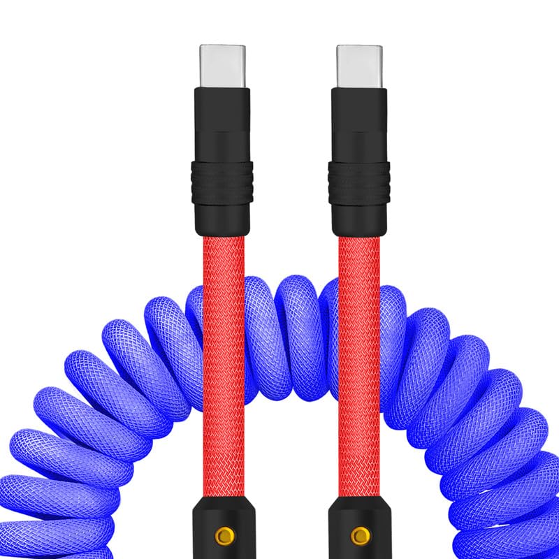 Experience Unmatched Charging Versatility with the Chubbycable Curly Chubby – 240 W High-Speed Retractable USB-C Cable, Extends 2.29 to 3.6 FT, Ideal for Car Play & Android Auto, Stylish Dark Blue and Green Coiled Design for Effortless Organization and Durability