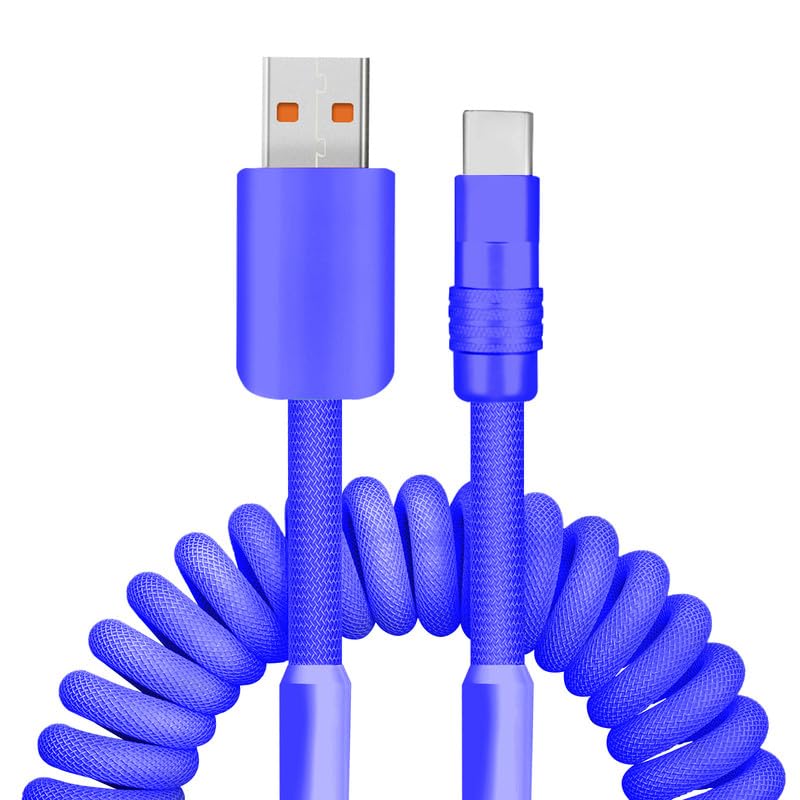 Dynamic Curly Chubby Coiled USB C Cable: 240 W Fast Charge Retractable Spiral Braid Cord for Carplay & Android Auto, Versatile Length 2.29 FT to 3.6 FT, Sleek Black and Red Design, Enhanced Compatibility for All USB-A to Type-C Devices