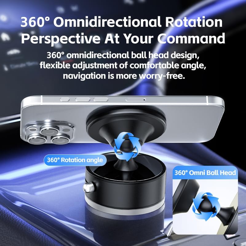 Magnetic Car Phone Mount Holder, Compatible with Magsafe, 360° Adjustable Magnetic Vacuum Suction Mount, Compact & Portable Design Holder for All Smartphones, Universal Car/Home/Office/Gym Use – Enhanced Compatibility and Speed